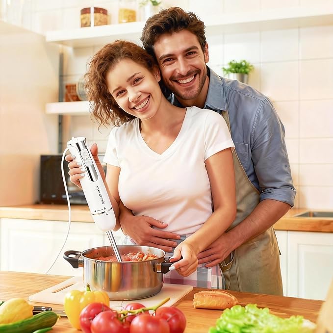 Upgraded 700W Immersion Hand Blender, White | 20 Variable Speeds, Up to 15,500 RPM Stick Mixer for Smoothies,Soup, Puree & Baby Food