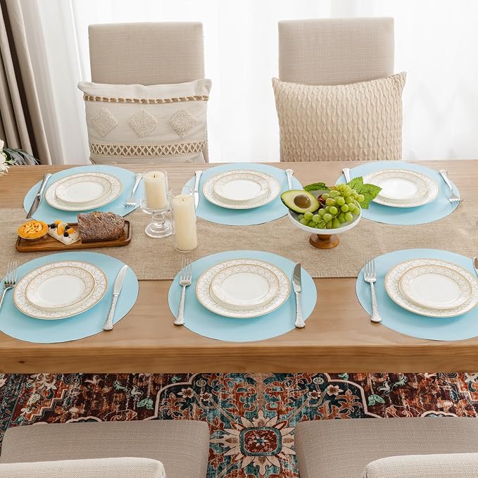 SHACOS 100 pcs Round Paper Placemats Disposable 13 inch Colored Paper Decorative Place Mats for Wedding Birthday Party Bridal Baby Shower Table Decoration, Light Blue