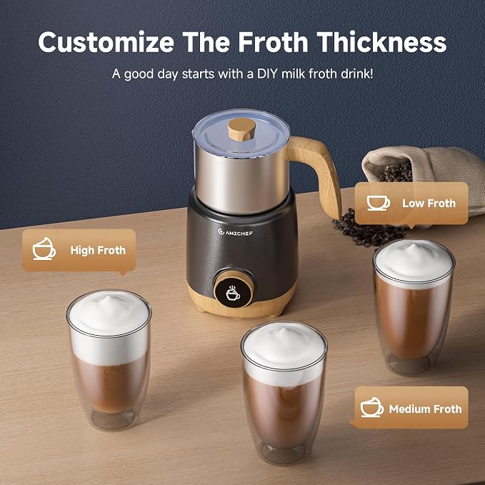 AMZCHEF 21 oz 8-in-1 Milk Frother, 550W Split Stainless Steel Automatic Steamer, Milk Warmer for Latte, Cappuccino, Hot Chocolate, Hot/Cold Froth, Heated Milk & Baby Food, Black