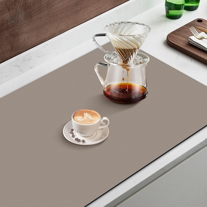 Coffee Mat Super Absorbent Dish Drying Mat Coffee Bar Mat 17"x 30", Khaki | Match with Coffee Machine Accessories Large Drying Mats for Kitchen Counter