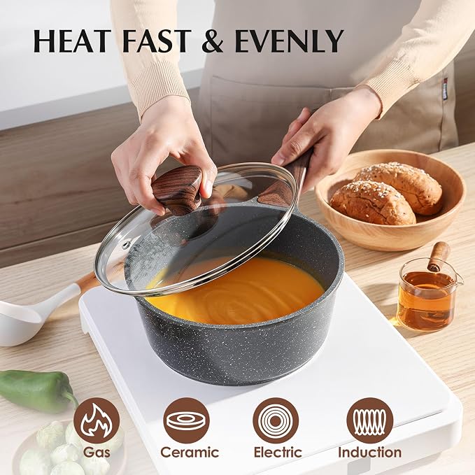SENSARTE Nonstick Cookware Set 13 Pcs, Non Stick Pots and Pans Set | Swiss Granite Coating, Healthy Kitchen Cooking Set, Stay-Cool Handles, Induction Compatible, PFOA/PFOS Free