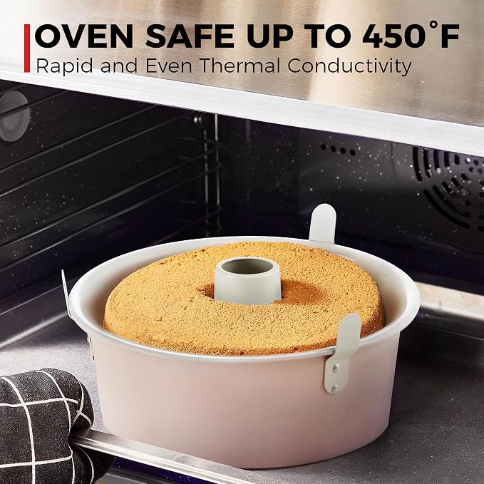 Nonstick Angel Food Cake Pan with Removable Bottom, 10 Inch Tube Pound Cake Pans for Baking Chiffon Cake, 16-Cup, Heavy Duty, Pink