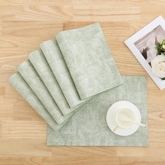 Homaxy PU Faux Leather Placemats for Dining Table, Set of 6, Grass Green | Waterproof Wipeable Washable Table Mats, Easy to Clean Anti-Slip Place Mats, 11.8" x 17"