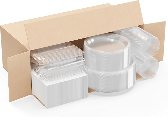 350 Pcs Clear Plastic Plates For Party, Clear Disposable Plates Set, 50 Of Each 9" Dinner Plate Set, 7" Dessert Plate, Cups, Napkins & Cutlery Plastic Dinnerware Set Exquisite
