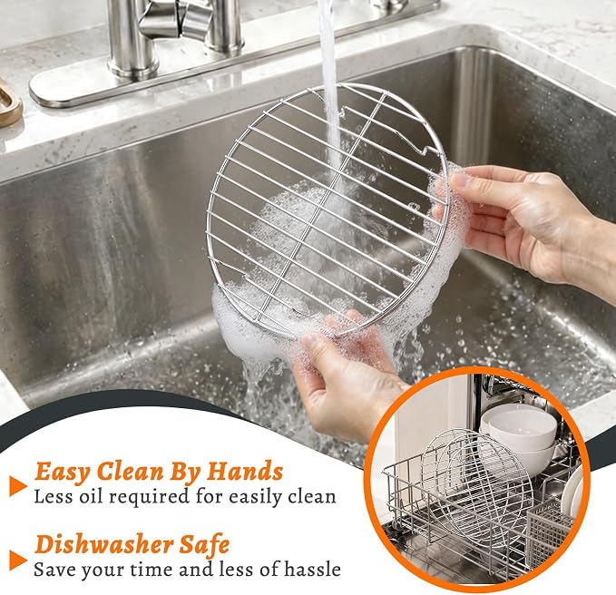 P&P CHEF Round Cooking Rack, Cooling Rack for Steamer, 9”, Silver | 3 Pack Stainless Steel Baking Rack for Grilling Roasting, Fits Air Fryer, Canning Pot, Oven & Dishwasher Safe, Non-toxic