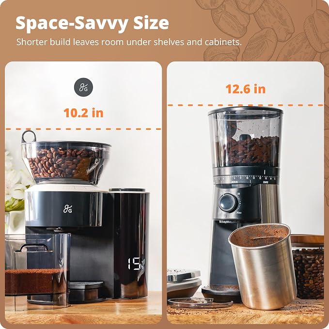 Greater Goods Coffee Grinder with Built-in Dosing Scale - Conical Burr Grinder with 8 Grind Settings, UV-Tinted 200g Hopper, for Espresso, Pour Over, French Press & Cold Brew, Onyx Black