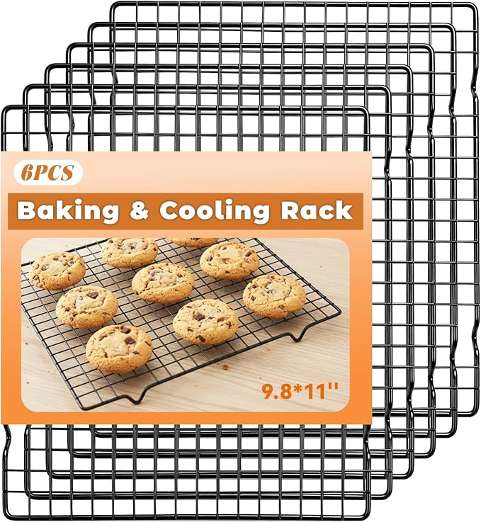 6 Pcs Metal Kitchen Baking Cooling Rack Square Wires 9.8 x 11 inches | Heavy Duty Wire Rack Baking Racks for Cooking, for Roasting Cooking Grilling Drying, Oven Safe(Black)