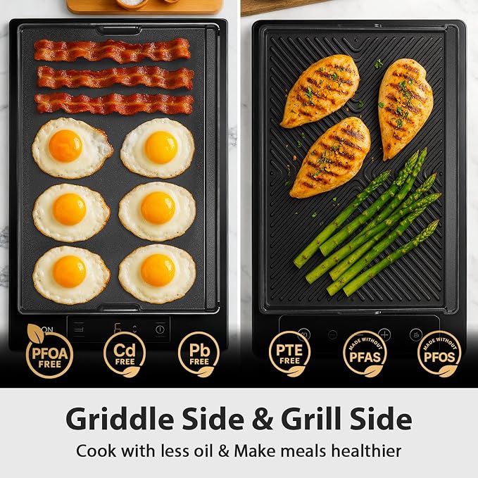 Utheer Griddle Combo Set, 23 Inch Ceramic Nonstick Cast Aluminum Griddle | Large cooking surface supports outdoor BBQ and indoor meals, designed for flexible grilling and easy cleanup