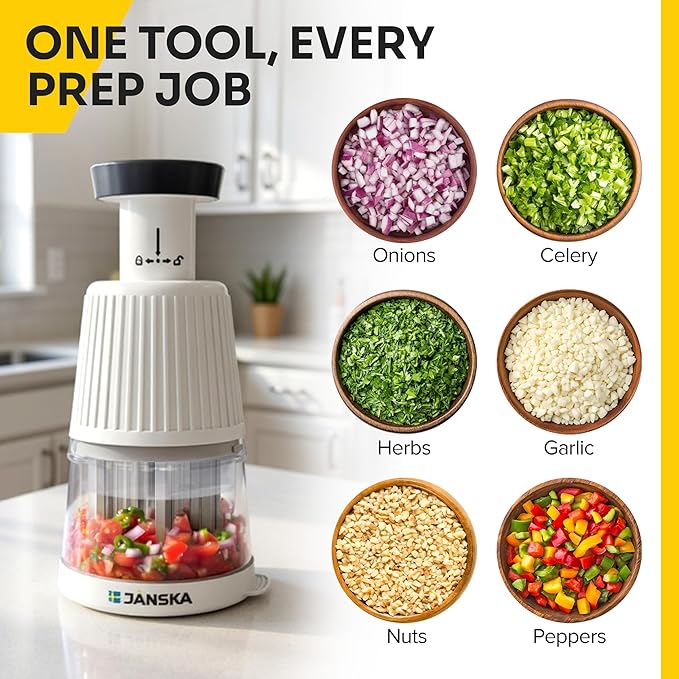 UltraChop Push Food & Vegetable Chopper | Heavy-Duty Stainless Steel Blades, Durable & Ergonomic Design, Veggie, Meat, Garlic Cutter, Slicer, Soft Non-Slip Grip