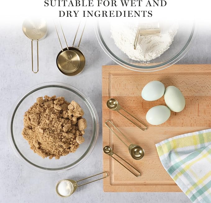 Martha Stewart Richburn 4-Piece Gold Stainless Steel Measuring Spoons Set – Durable and Stylish Kitchen Measuring Tools for Precise Baking and Cooking