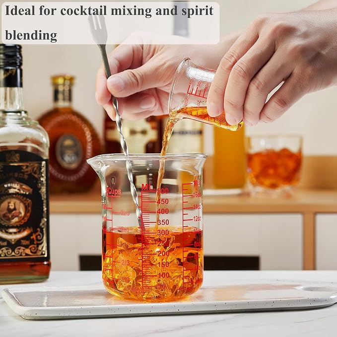 Ackers BORO3.3 High Borosilicate Glass Measuring Cup, Handleless Beaker with V-Shaped Spout, 500 ml (16 oz, 2 Cup)