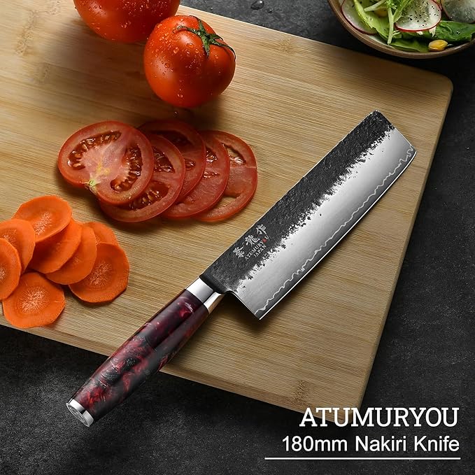 7'' Japanese Nakiri Knife, Black Forged 3-Layer VG10 Steel Core | San-Mai Kurouchi Finish, 62 HRC Hardness, Straight-Edge Precision, Vegetable & Herb Prep, Resin-Wood Handle, Premium Gift Box