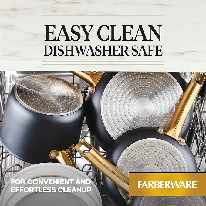 Farberware Forged Induction Ceramic Cookware Nonstick Square Grill Pan/Griddle Pan, Dishwasher Safe, Suitable for All Stovetops, 11 Inch - Black and Gold