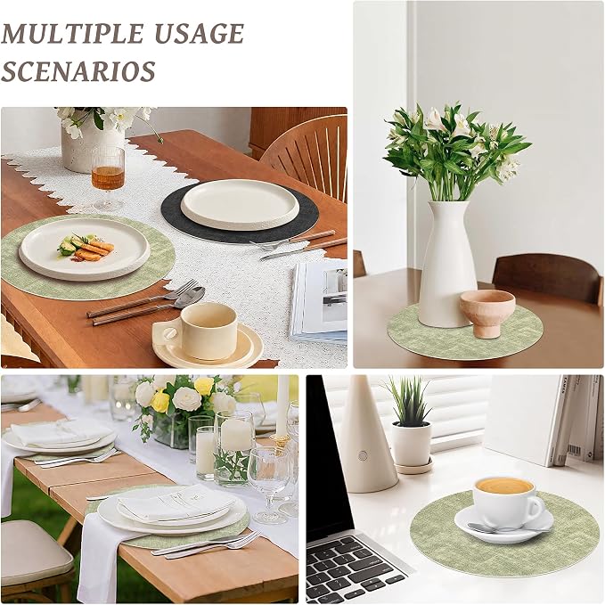 NCUE 13" Faux Leather Round Placemats Set of 4, Reversible Dual-Color | With 3.9" Coasters, 2 mm Vinyl Table Mats, Waterproof Wipeable Heat Resistant, Non-Slip Texture, for Dinner Party Home Decor