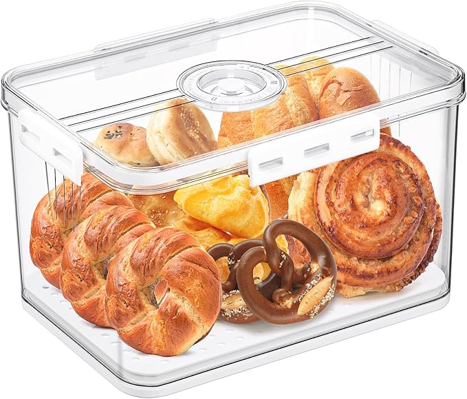ANYPROLUS Bread Box for Homemade Bread Boxes for Kitchen Counter Airtight, Time Recording Bread Storage Container with Lid, Bread Containers Storage Airtight Loaf Bread Keeper, Large, White