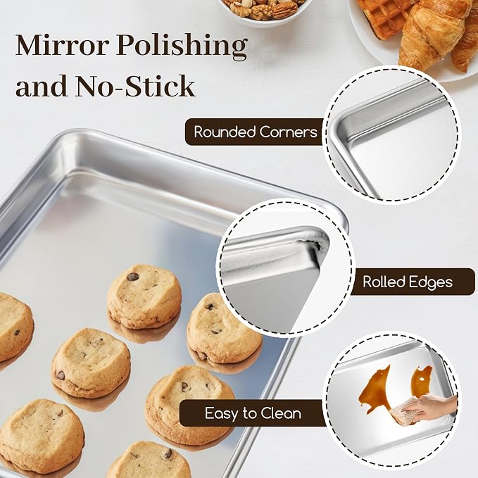 BIEAMA Aluminum Baking Sheet Pan Set of 4, 18" x 13"+ 13" × 10" | Includes 2 Half Sheet Pans & 2 Quarter Size Commercial Heavy Duty Cookie Sheets for Oven