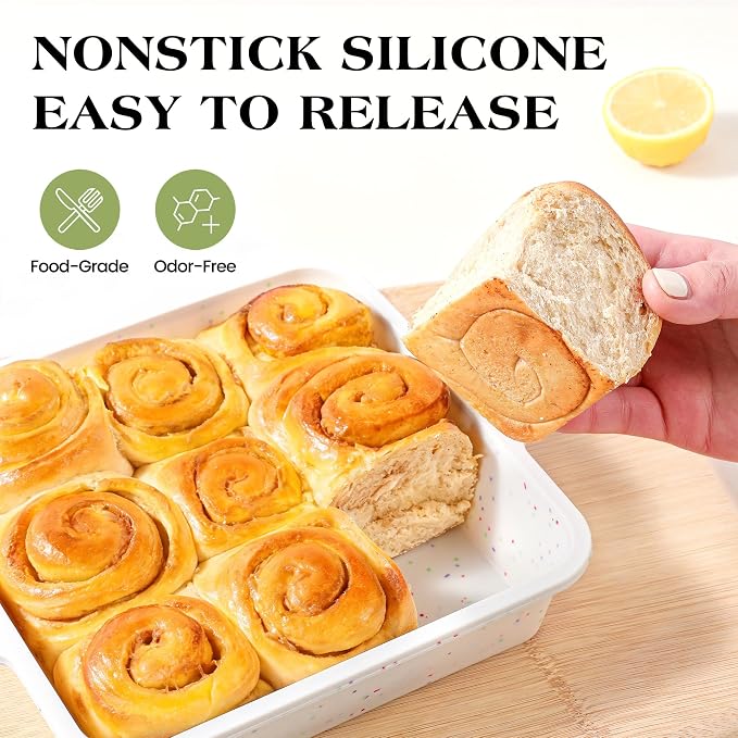 8x8 inch Silicone Square Cake Pan | Metal Reinforced Frame, Nonstick Brownie Pan for Baking, BPA Free, 1 Pc(Cream)