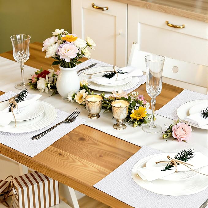 Faux Leather Heat Resistant Placemats 6 Packs, Waterproof Wipeable Dining PU Place Mats for Indoor & Outdoor, Easy to Clean, White