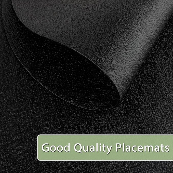 Placemats for Dining Table Set of 4 Non-Slip, Heat Resistant Leather Placemat Double Layer, Waterproof Table Mats Easy to Clean for Kitchen Dining Room Coffee Office Table, Black