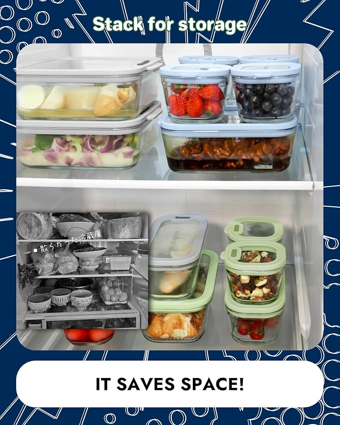 1-Pack Glass Food Storage Containers with Tempered Lids, 5.7Cup Borosilicate Glass Meal Prep Containers, Airtight & Oven-Safe (-4°F~950°F), BPA-Free, （Light blue）