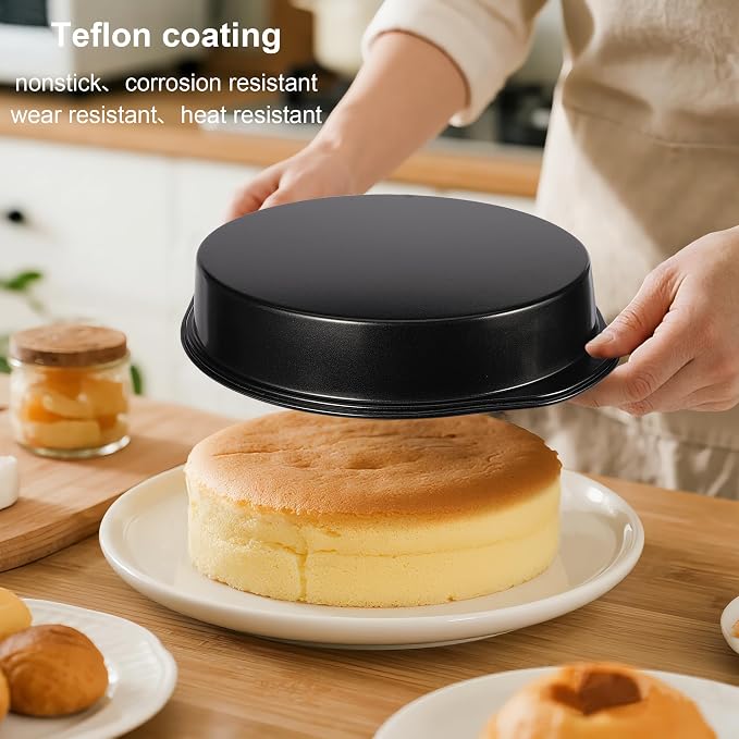 8 Inch Cake Pan, Nonstick 4 Pack Round Cake Pans with 100 Parchment Paper | Cake Pans 8 Inch for Birthday Christmas, Sturdy Circle Cake Pan Sets with Handle for Baking Layer Cakes, Dishwasher Safe