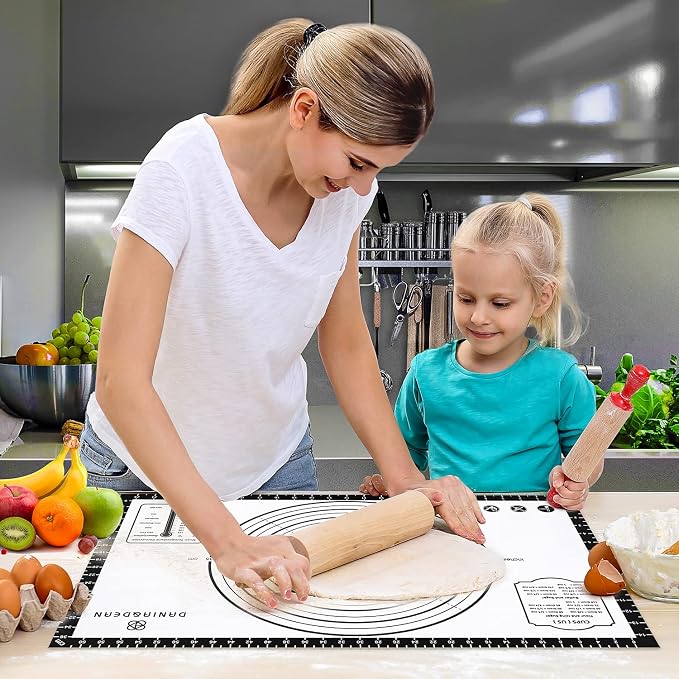 DANIA & DEAN 28"x20" Large Durable Silicone Baking Mat for Pastry and Bread | Non-Slip & Non-Stick Mat with Measurements, for Pizza, Pie Crust, Dough Rolling, Pasta & Sourdough, Reusable Counter Sheet