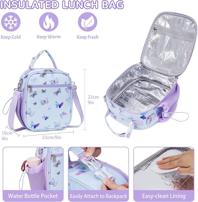 Bento Lunch Box for Kids Adult, Leakproof 3-4 Compartment Bento Box Set with Insulated Food Jar,Water Bottle, Lunch Bag, School Lunch Container for Toddler Teen Girls Boys Ages 3+(Butterfly)