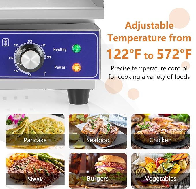 Giantex Commercial Electric Griddle, 22" Flat Top Teppanyaki Grill 2000W | Cast Iron Griddle Plate, Stainless Steel Frame, 122℉-572℉ Adjustable Tempe Control, for Home Kitchen & Restaurant