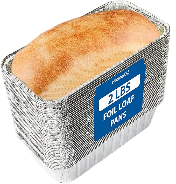 Disposable Aluminum Loaf Pans 2lb for Baking, Serving and Storing - Heat Resistant Disposable Bread Loaf Pan Ideal for Hot/Cold Foods, Freezer & Oven Safe (50 Pack)