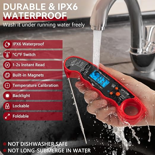 QPEUIM Meat Thermometer Grillers Instant Read Meat Thermometer Food Thermometer for Grill and Cooking with Backlight & Calibration, Perfect for Grill, Smoker, Turkey, Candy Making
