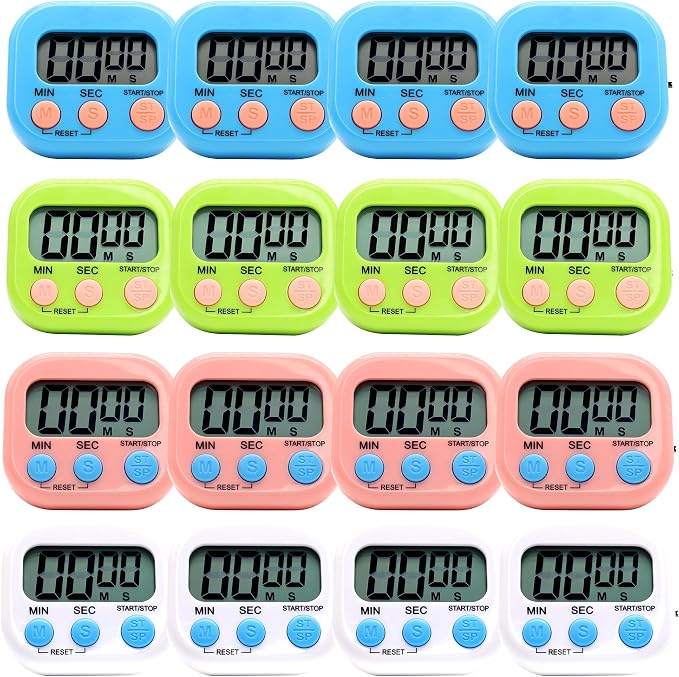 16 Pack Multi-Function Electronic Timer - Kitchen Timer,Magnetic Digital Timers,Big LCD Display, ON/Off Switch,Extensively Use in Cooking,Gym, Meeting, Classroom,Kitchen,Study,Work,Outdoor Activities