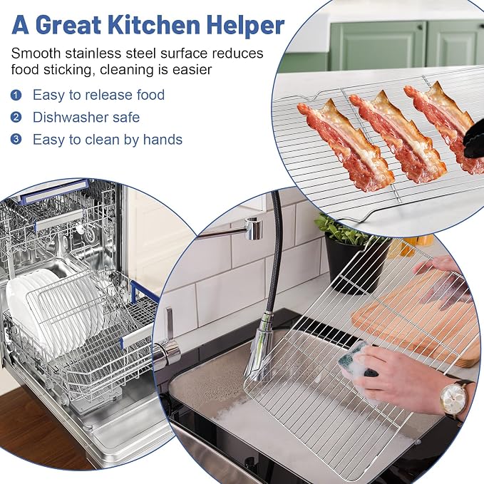TeamFar Cooling Rack, 16.6” x 11.45” Stainless Steel Wire Baking Rack, 2PCS | for Cooking Roasting Grilling, Fit for Oven Pan, Oven & Dishwasher Safe, Non-toxic & Heavy-Duty