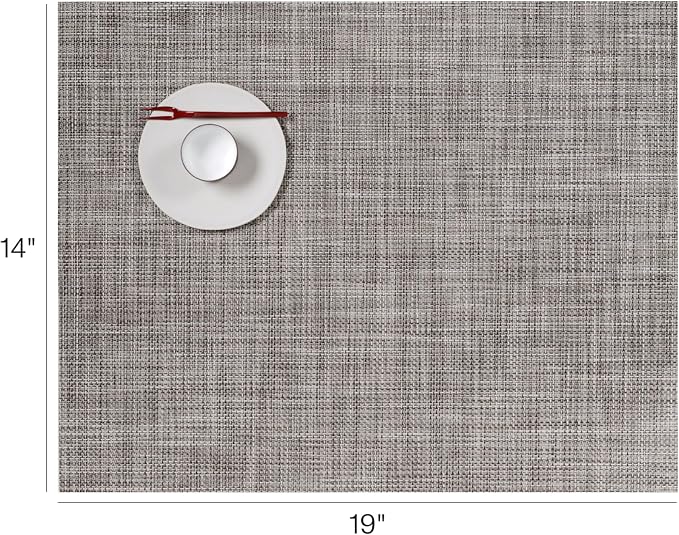 Chilewich Mini Basketweave Placemats, Woven Rectangle Placemats Set of 4 | Easy Care Woven Tabletop Textiles, Indoor/Outdoor, Gravel, 19" x 14"