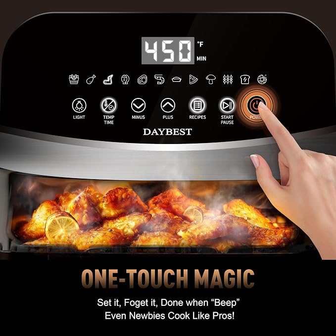 Stainless Steel Air Fryer Ceramic Coated Basket 6QT Dual-Blaze 450℉ (Metal) | Non Stick Teflon-Free Premium Coat Healthy and Easy Clean, Max 450℉ Fast Cook in 1700W, Visible 8.27" for 2-3 Servings