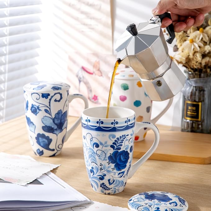 GBhome Tea Mug with Infuser and Lid,18 Ounce Ceramic Loose Leaf Cup Steeper | Lead-Free Glaze For Tea Lovers,Microwave & Dishwasher Safe with Tea Strainer