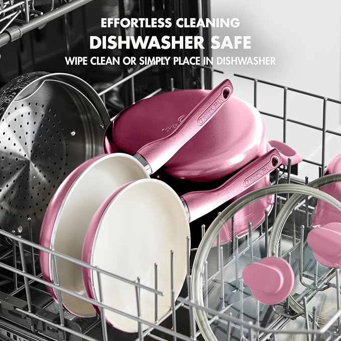 GreenPan Rio Healthy Ceramic Nonstick 8" Frying Pan Skillet and Silicone Spatula Set, Soft Grip Handle, Breaktfast Meal Set, PFAS-Free, Dishwasher Safe, Oven Safe, Pink