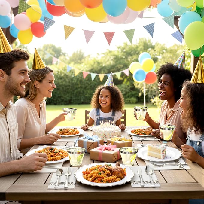 Glowserve 175 Piece Disposable Plastic Plates Dinnerware Set for 25 Guests | 50 Plastic Plates,25 Silverware Set,25 Cups and Napkins,Wedding Birthday,Family Party,Fancy Plastic Plates
