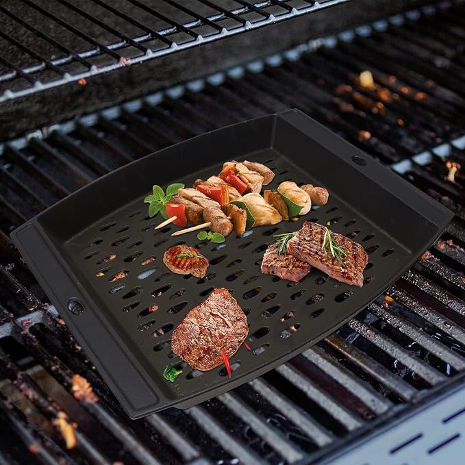 15"x12" Cast Iron Grill Basket for Outdoor Grills, Fish Veggie Grill Pan Tray, BBQ Grilling Pans Tray for Weber, Napoleon, Char-Broil, Royal Gourmet and Most Charcoal Smoker & Gas Grill