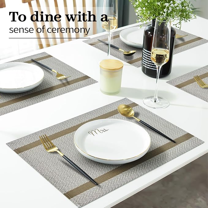 Beige Placemats Set of 4, 12x18 Inch Faux Linen Table Mats | Heat Resistant and Washable Design, Easy to Clean Surface for Dining Rooms, Kitchens, Outdoor Parties and Everyday Home Decor
