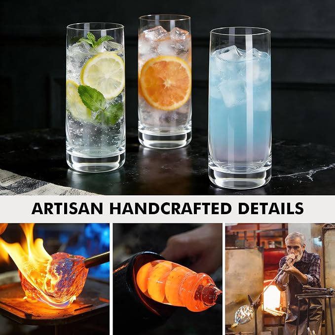 Highball Glasses Set of 6, Clear Drinking Glass for Mixed Drink | 13oz ,Cups for Cocktail, Beer, Mojito, Water and Juice,Thick Tall Glassware for Kitchen, Restaurant, Home Bar and Parties
