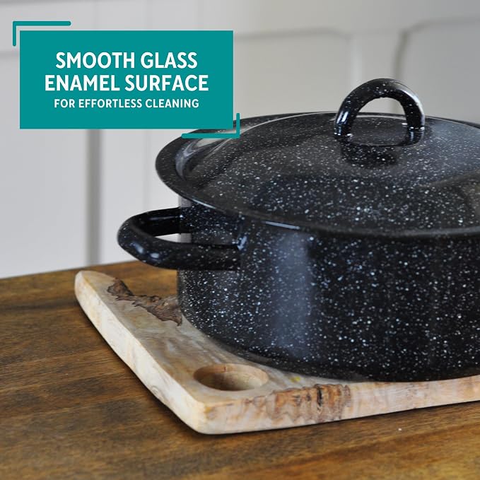 MIRRO 4.5 Qt Enamel Dutch Oven for Seafood, Black | Traditional Vintage Style