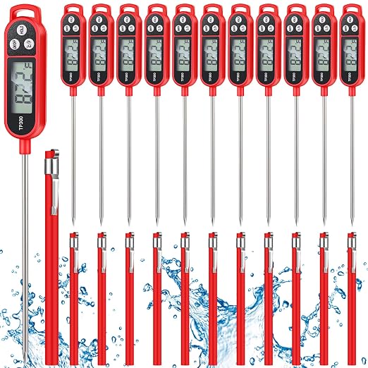12 Pcs Meat Food Thermometer Food with Probe Water Liquid Instant Read Digital Thermometer Kitchen Cooking Supplies for Cooking BBQ Milk Yogurt (Red)