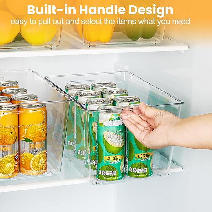YIHONG 12 Pack Clear Storage Bins, Pantry Organizer Bins with Handle, Large | Plastic Bins, Pantry Storage Containers for Kitchen, Freezer, Cabinet, Closet, Bathroom, Under Sink Organizers and Storage