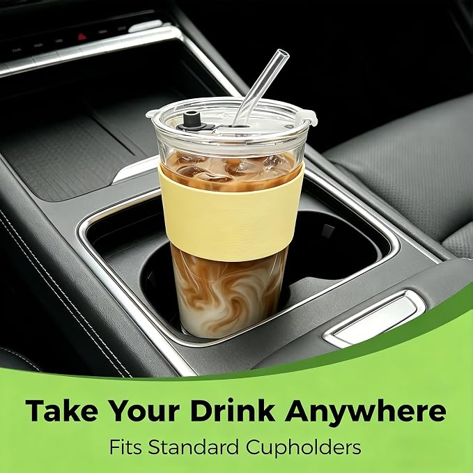 Birity 16oz Glass Cups with Lids and Straws,Glass tumbler With Straw and Lid-Reusable Iced Coffee Cups for Tea, Juice, Smoothies, Mason Jar Drinking Cup for Hot/Cold Drinks at Home,Office,Travel