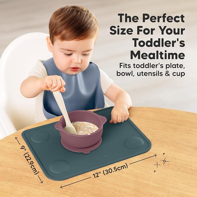KeaBabies 2pk Silicone Placemats for Toddlers, Kids, Baby, 12x9 (Rocky, S) | Non Slip Suction Silicone Placemat for Restaurants, Dining Table,Travel, Easy to Clean, Food Grade/BPA-Free, Small Table Mat