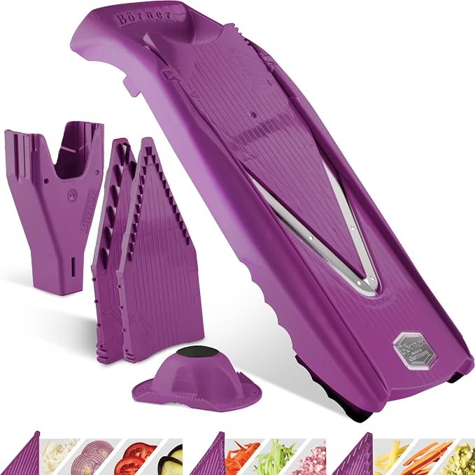 Mandoline Food Slicer Börner V5 (Starter Set) by Reston Lloyd • V-Slicer with Food Holder • Made in Germany • Fruit & Vegetable Chopper • Multiple Settings • Color: Purple