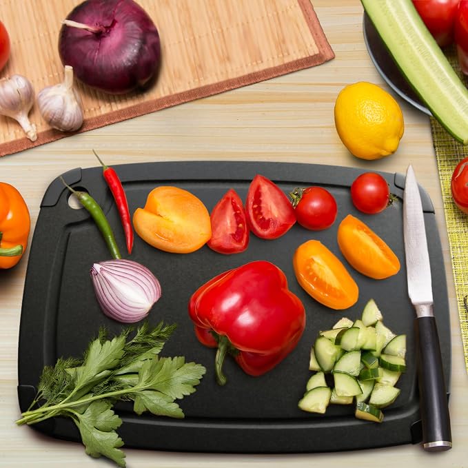 Dishwasher Safe Cutting Board, Large 14.5 x 11.25 Inch Composite Wood Chopping Surface with Juice Groove, Non Slip Feet, Lightweight Kitchen Countertop for Meat and Vegetables - Slate Black