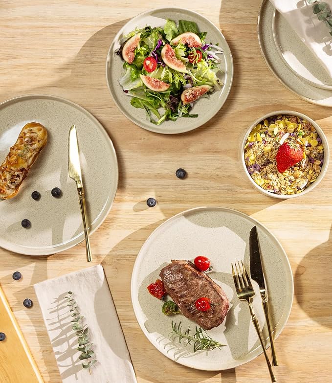 Ceramic Dinnerware Set for 6, 18-Piece Plates and Bowls Set | Lightweight Porcelain Dish Set, Scratch Resistant, Oven & Microwave & Dishwasher Safe, Cappuccino