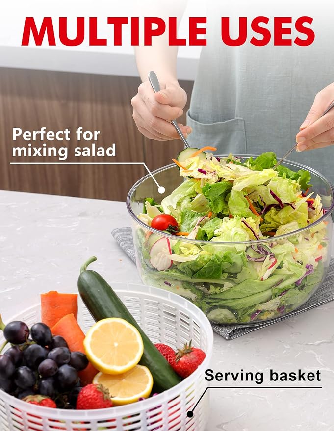 Geedel Large Salad Spinner, 4.5QT Lettuce Dryer for Greens, Fruits, Veggies | Lettuce Spinner with Enhanced Ergonomic Crank, Fast Drying, Sturdy Bowl, 360° Non-Slip Silicone Base, No BPA, Dishwasher safe