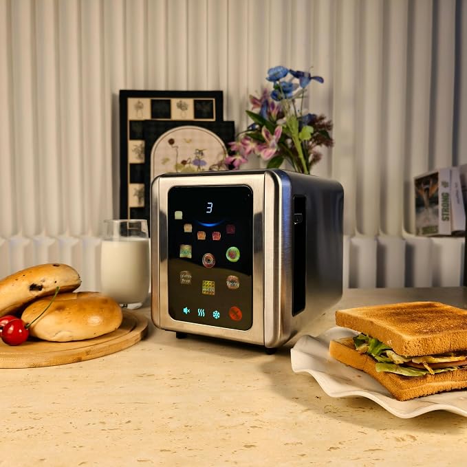 WHALL Full Touch Screen Toaster 2 Slice, Smart Toaster for Bread, Silver | 1.5'' Extra Wide Slot, 6 Shade Settings, Reheat/Defrost/Mute/Standby, Gluten-Free Waffle Pastry Mode, Stainless Steel, Silver
